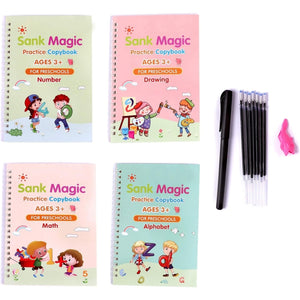 YAMMI 4 Pack Reusable Magic Practice Copybook for Kids, Handwriting Practice Set for Math, Alphabet, Numbers and Drawing, Copy B